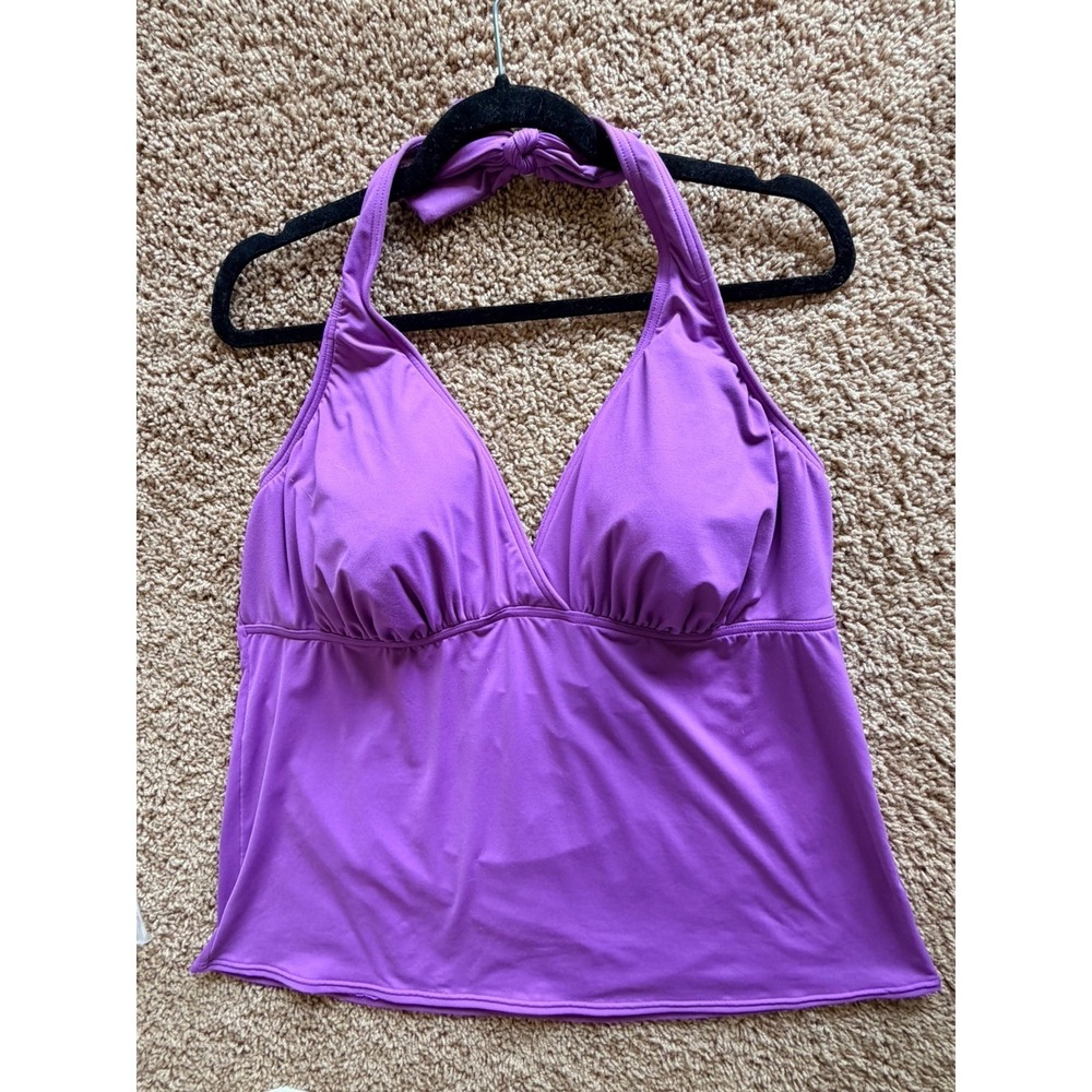 Lands End Purple Lightly Padded Halter Swim Tankini Top Bathing Suit Womens 18